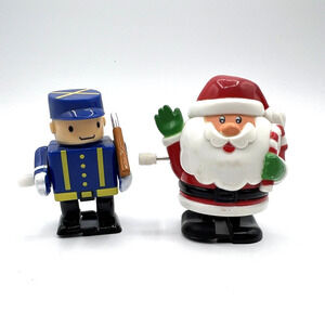 Christmas Wind-Up Walker Toys: Santa Claus & Hans Blue Toy Soldier, WORKS! EUC